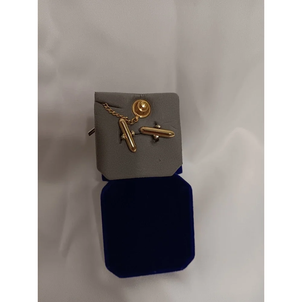 Vintage Aurora Borealis Rhinestone‎ Cufflinks Tie Tack Set Gold Tone Jewelry
